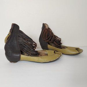 Fly London Strappy Leather Ankle Shoe Heel Green